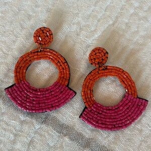 Anthropology pink & orange beaded earring
